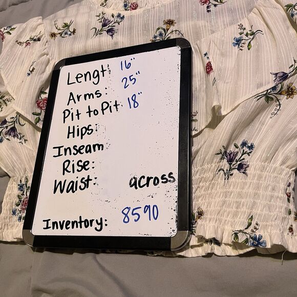 Zara Floral Cream Metallic Striped Long Sleeve Ruffle Crop Smocked Top Juniors L - Picture 11 of 11